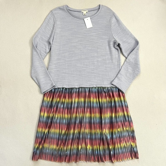 NWT J. Crew Crewcuts Girl Blue Knit Long Sleeve Metallic Rainbow Dress AP973 16